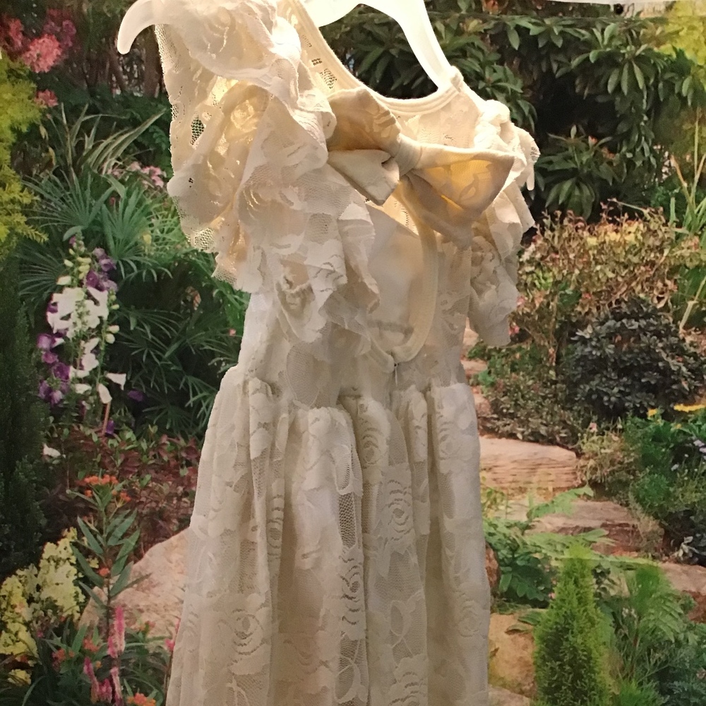 SALE STUNNING lace flower girl dress ruffle sleeve - Picture 6 of 8